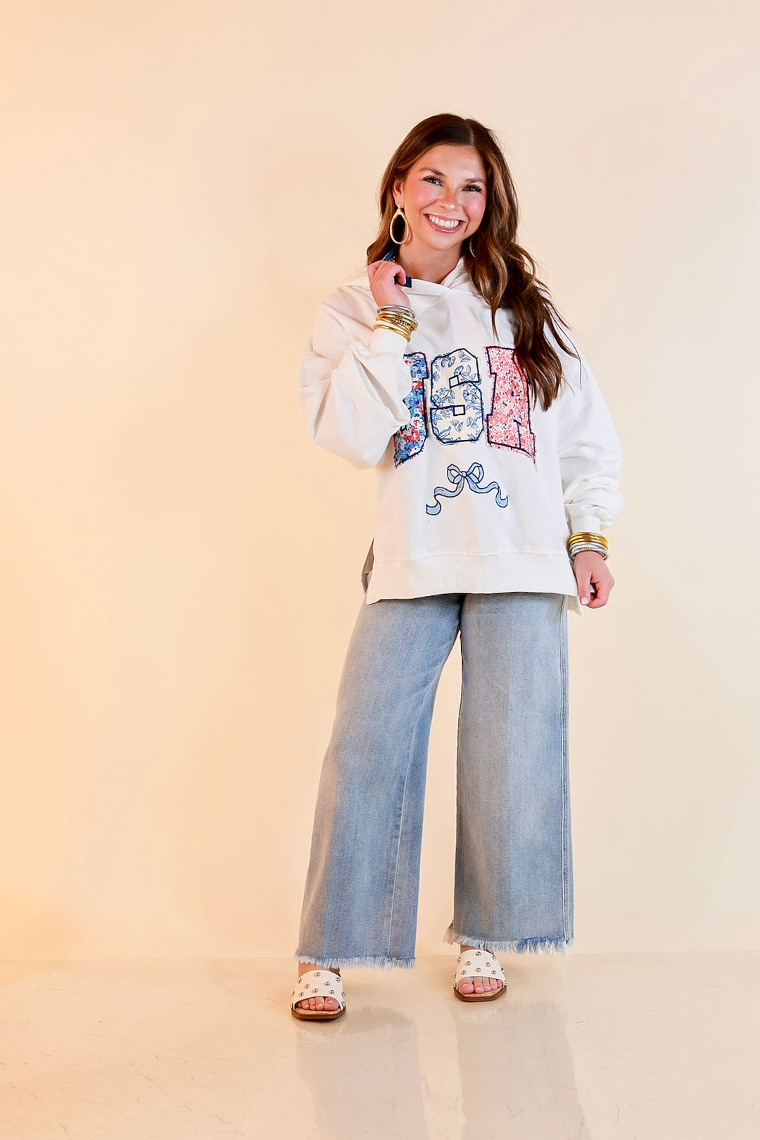 Simply Southern | Soft Statement USA Floral Print Long Sleeve Hoodie Sweatshirt in Ivory