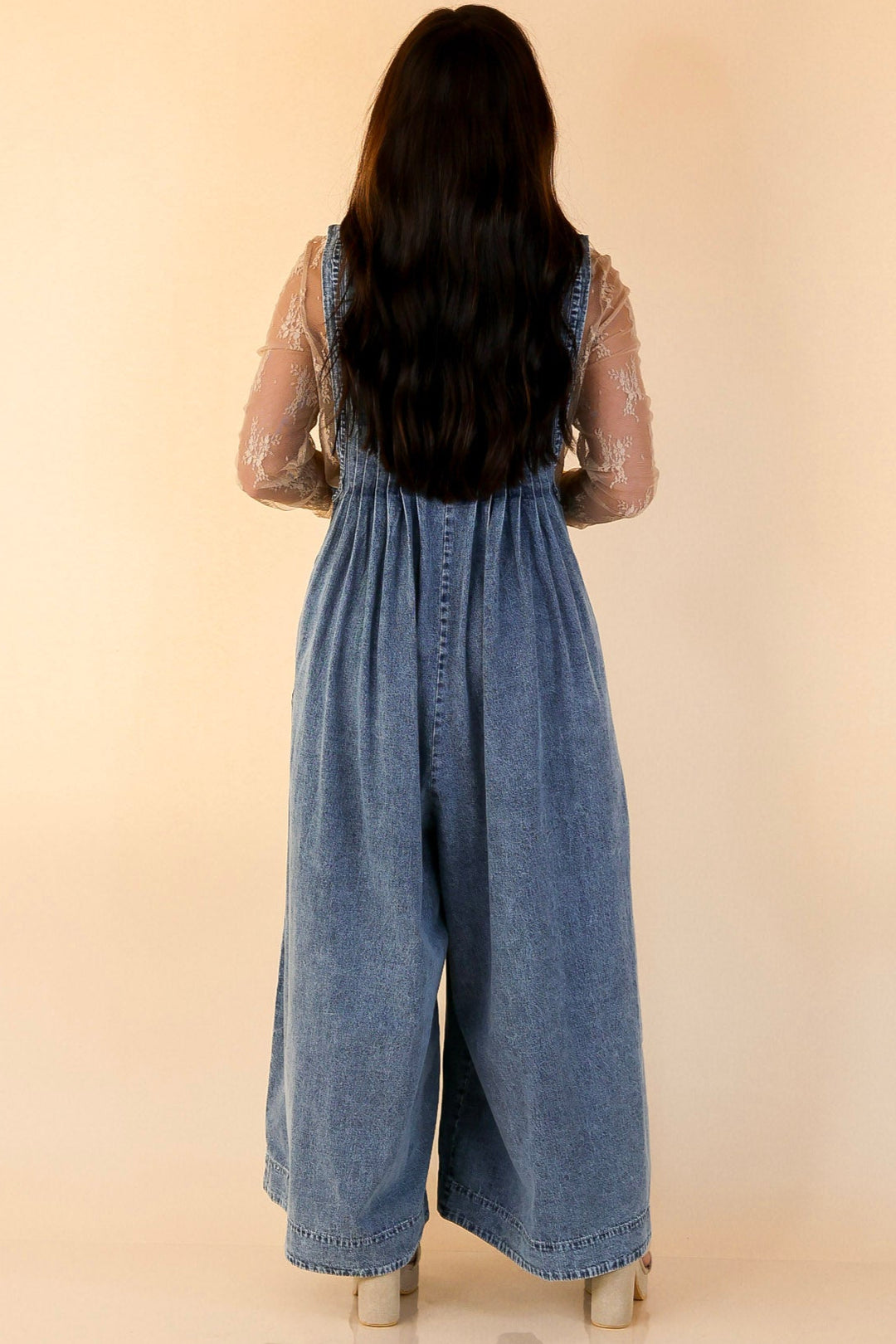 Breezy Beauty Wide Leg Denim Jumpsuit with Pockets
