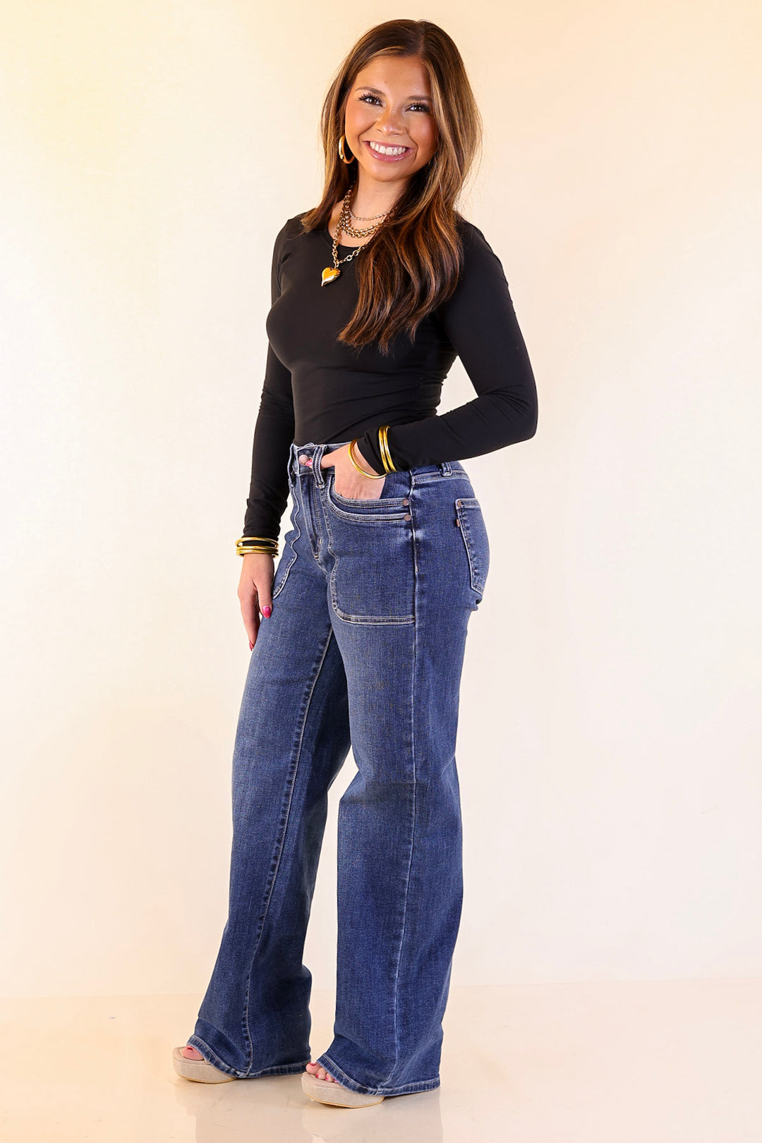 Judy Blue | Polished Path 90's Straight Leg Denim Jeans with Front Patch Pocket in Medium Wash