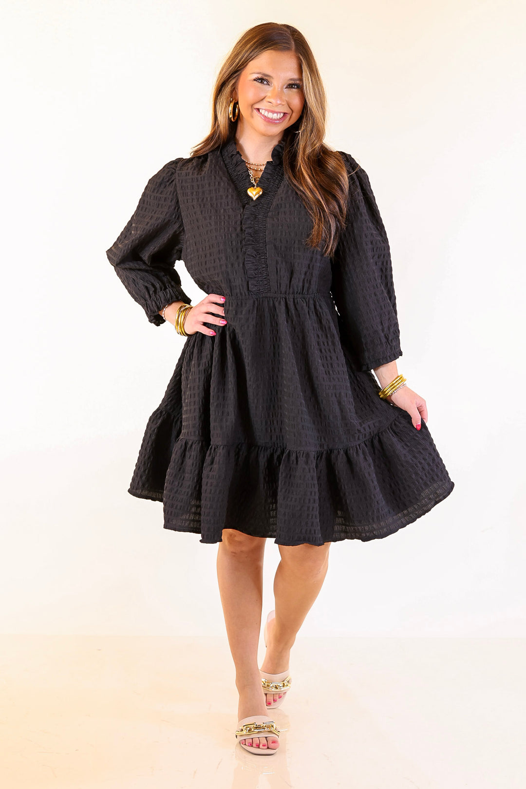 Call Me Captivating Dress with Smocked Waist and Long Sleeves Sleeves in Black