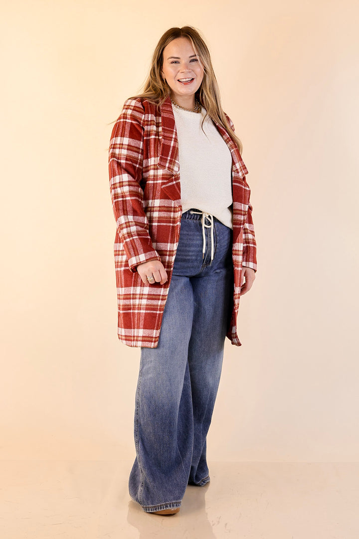 Mountain Ranch Long Plaid Jacket in Maroon