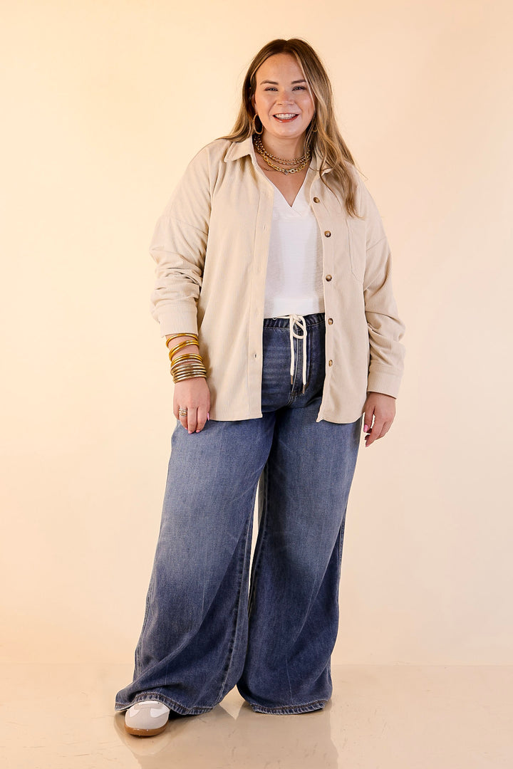 Captivating Cuteness Corduroy Button Up Shacket in Cream