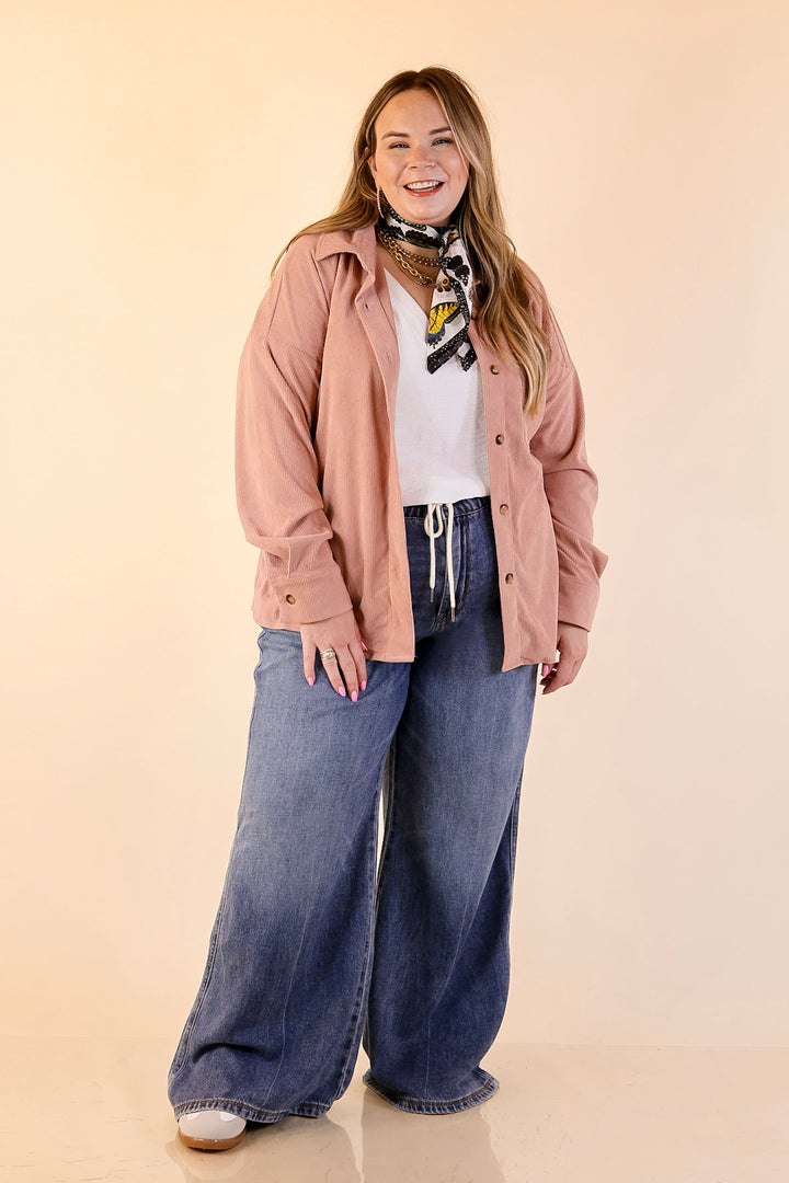 Captivating Cuteness Corduroy Button Up Shacket in Mauve Pink