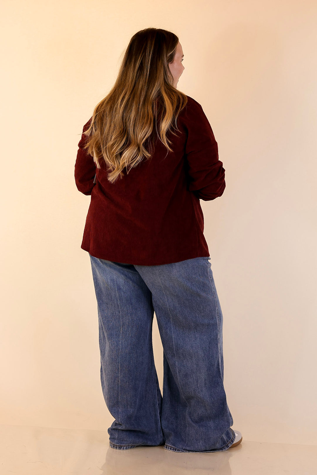 Captivating Cuteness Corduroy Button Up Shacket in Maroon