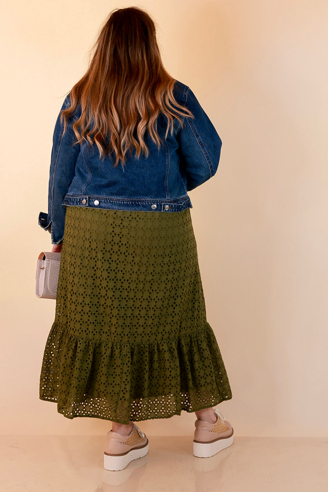 Meet Me at Sunset Eyelet Lace Puff Sleeve Tiered Maxi Dress in Olive Green