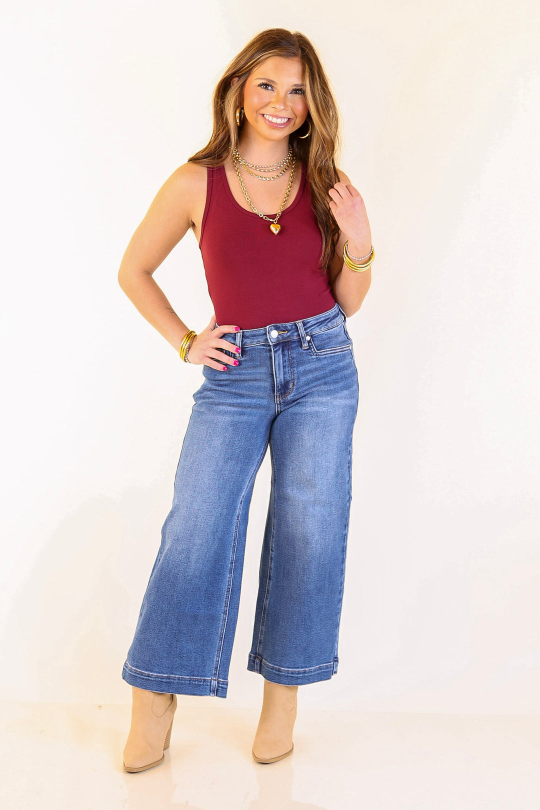 Smooth Operator Scoop Neck Tank Top Bodysuit in Maroon