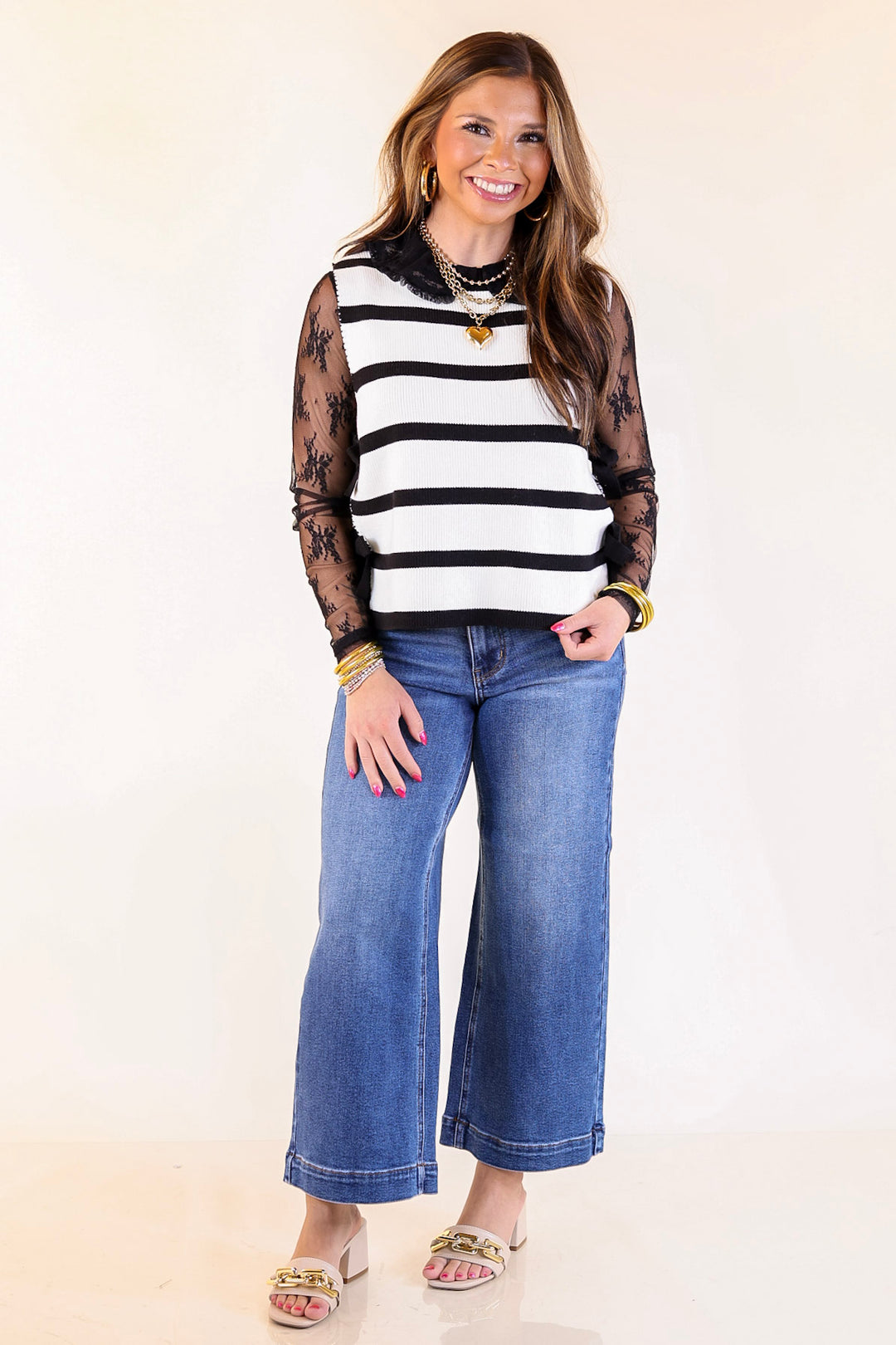 Tied Up in Style Knit Sweater with Side Ties in Off White with Black Stripes