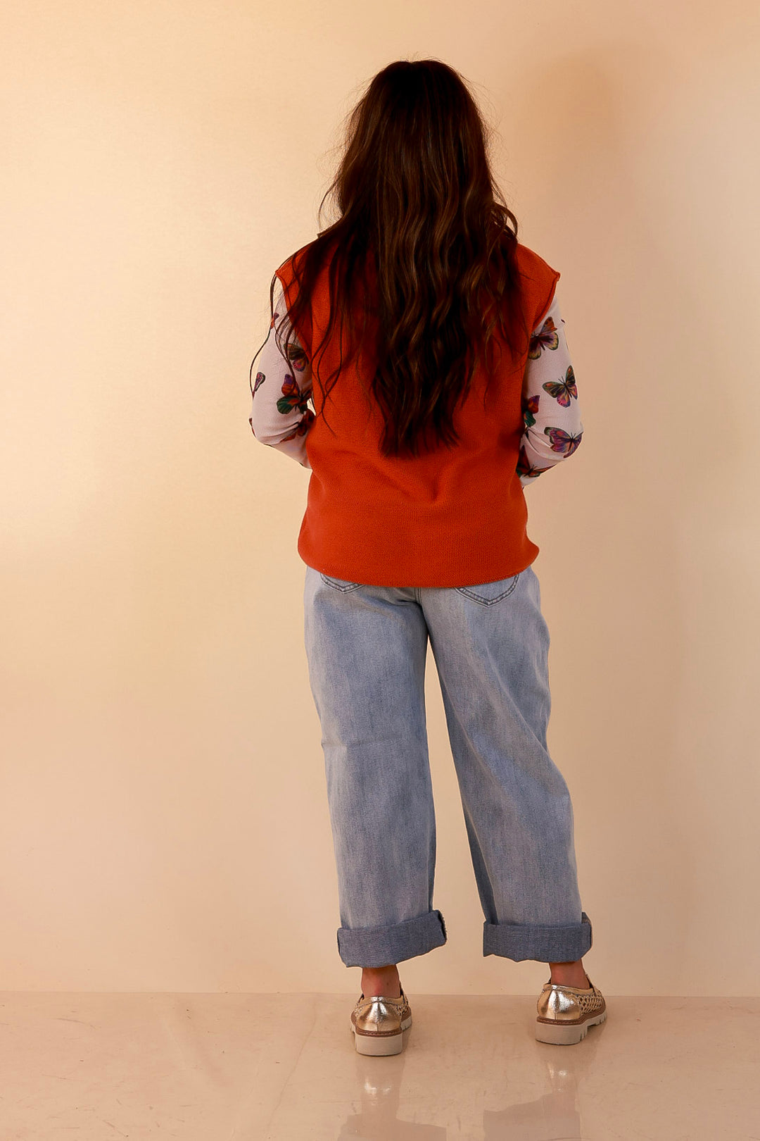 Always a Favorite Crew Neck Front Seam Sweater Knit Top in Rust Orange