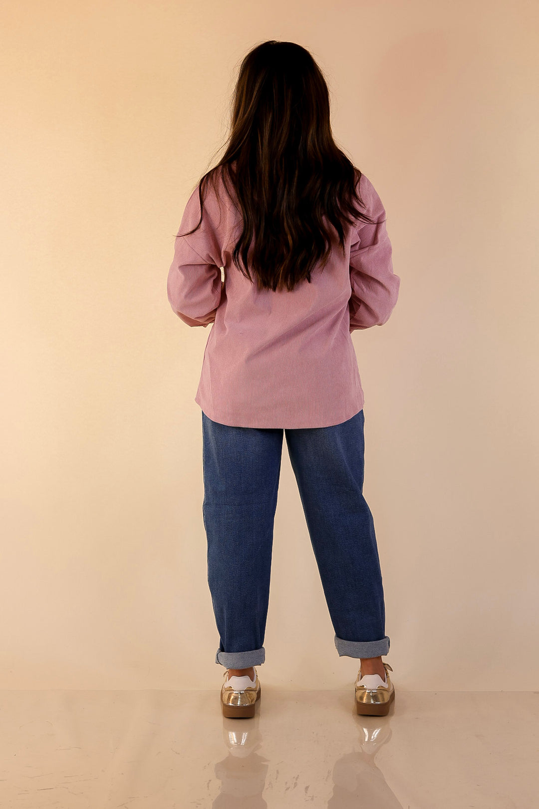 Captivating Cuteness Corduroy Button Up Shacket in Light Pink