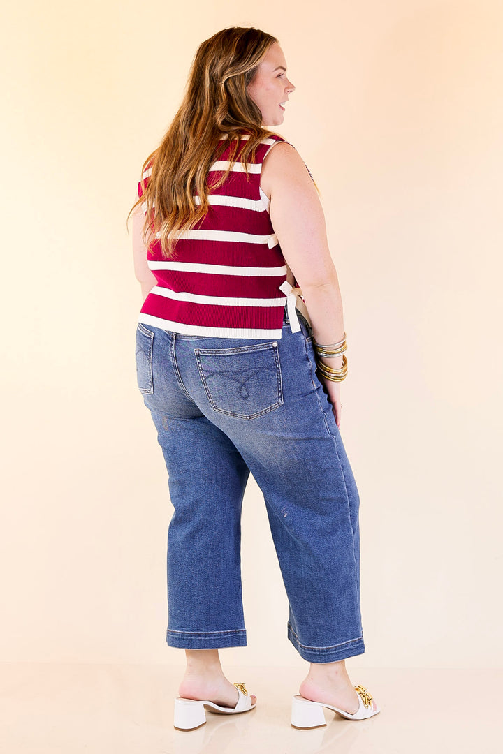 Tied Up in Style Knit Sweater with Side Ties in Maroon with Off White Stripes
