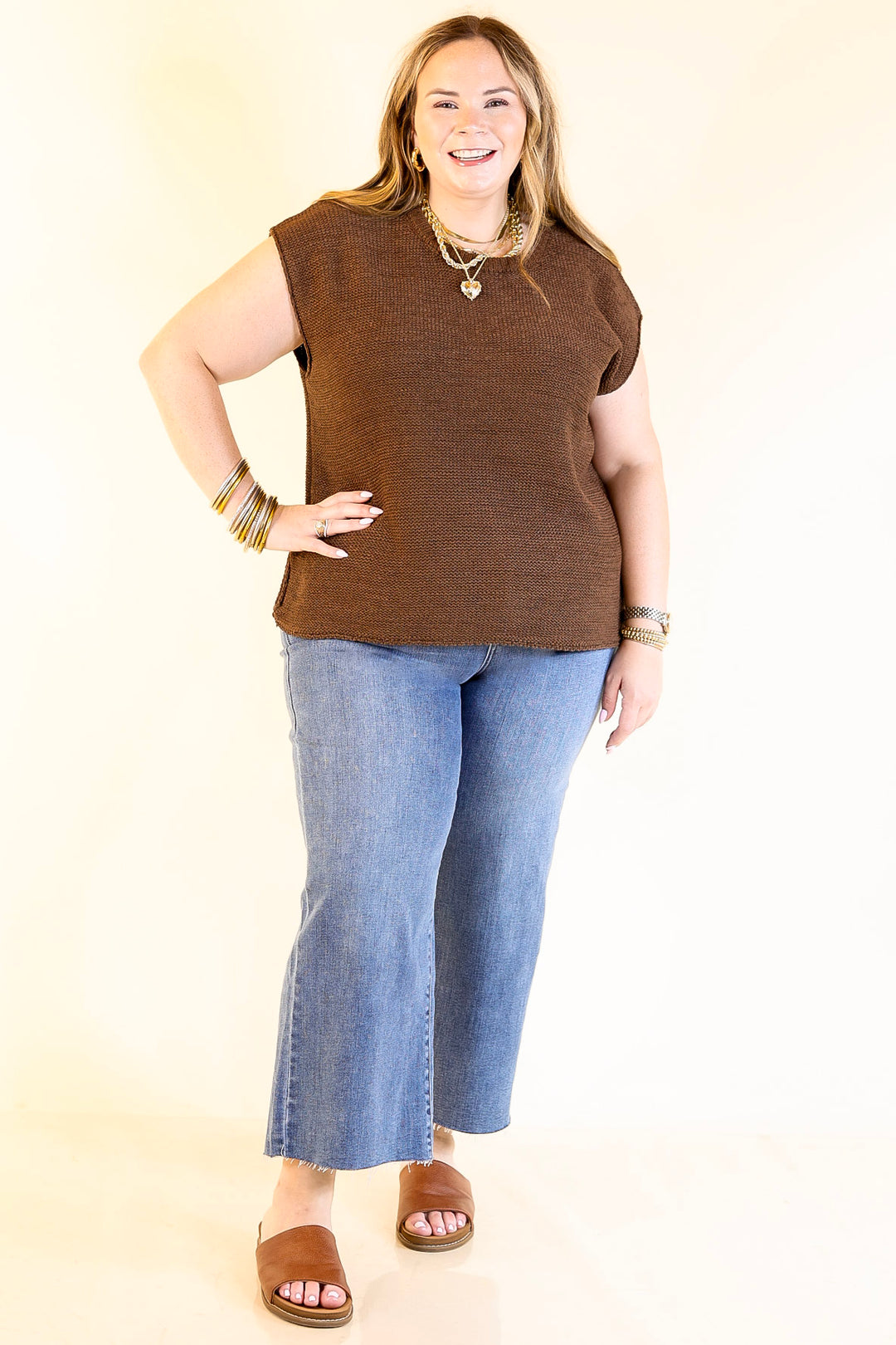 Forever Favorite Oversized Crew Neck Sweater Vest in Brown