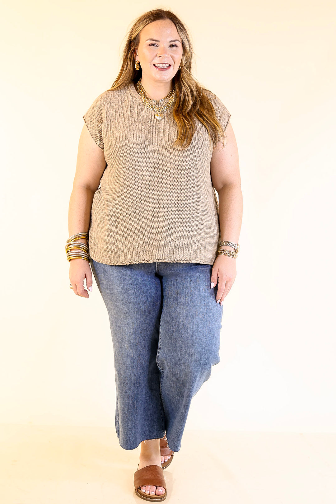 Forever Favorite Oversized Crew Neck Sweater Vest in Light Mocha