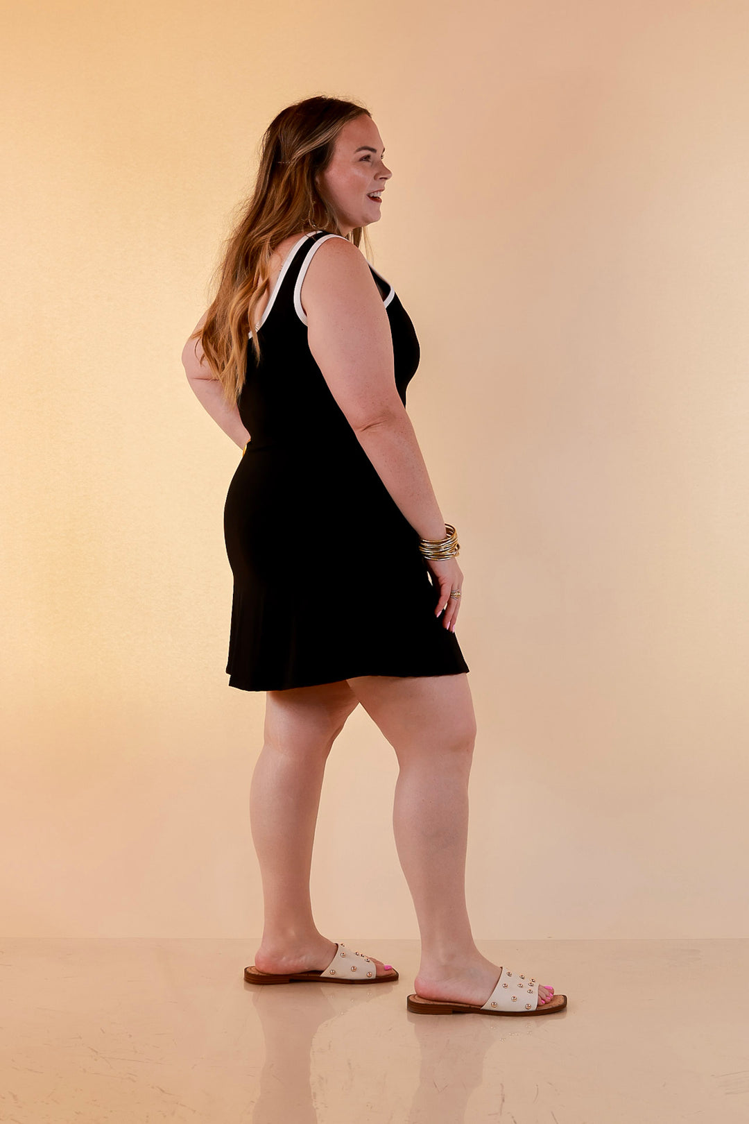 Simply Southern | Country Club Cutie Scalloped Trim Athletic Dress with Shorts Lining in Black