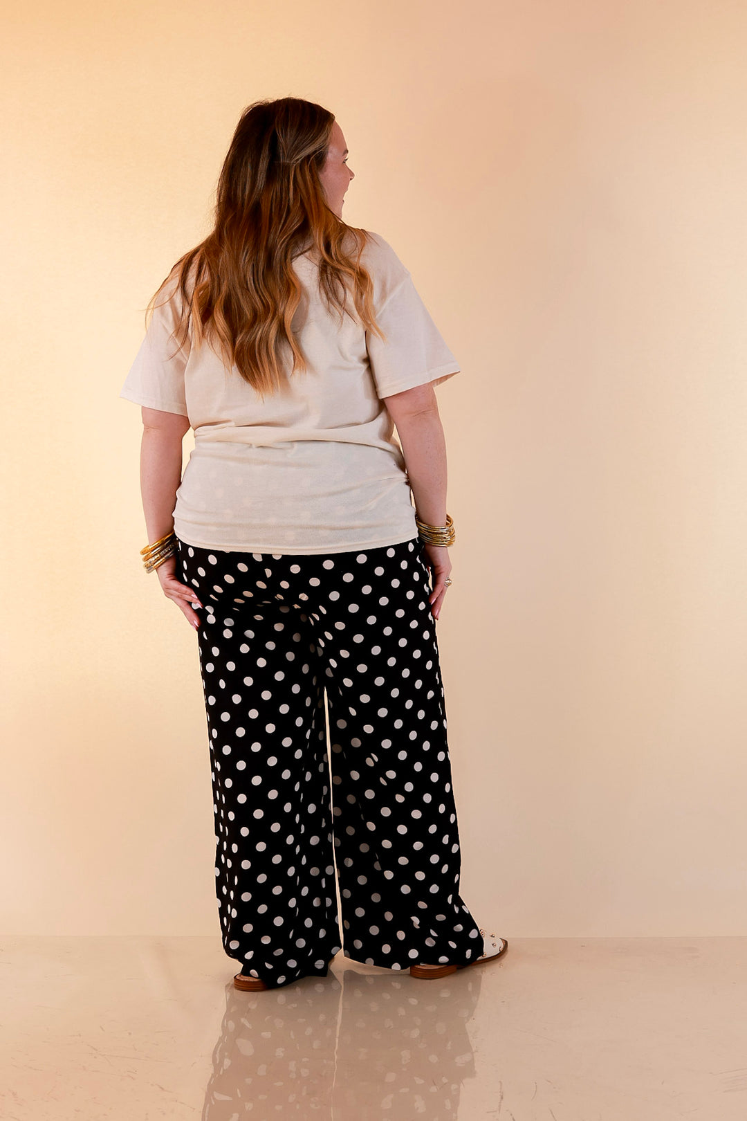 Pairs Well with Others Polka Dot Print Drawstring Pants with Elastic Waistband in Black