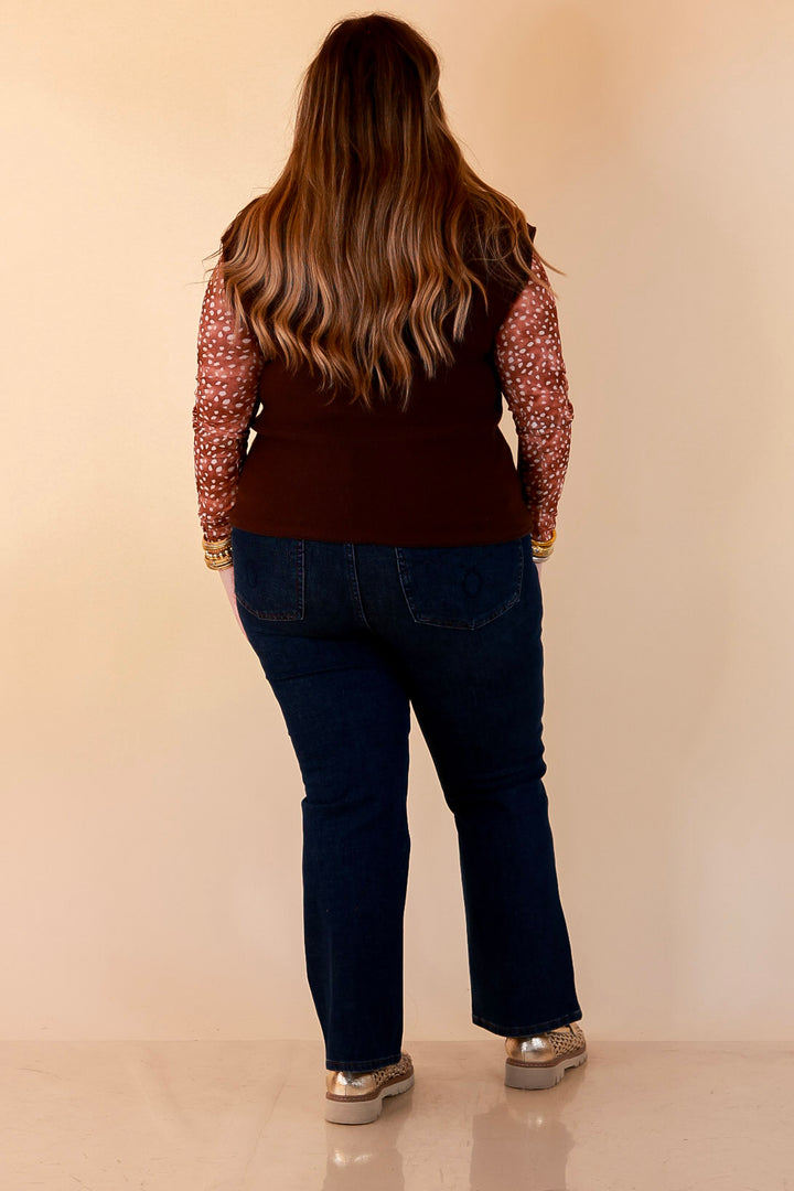 Always a Favorite Crew Neck Front Seam Sweater Knit Top in Chocolate Brown