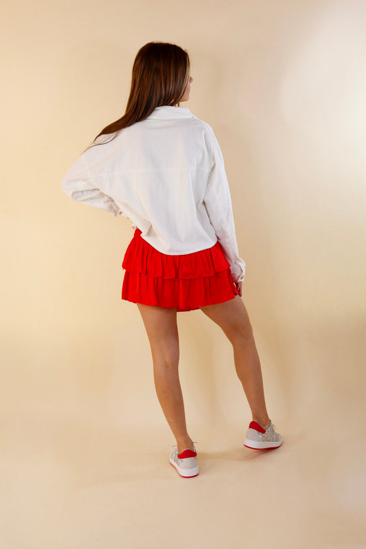 Made To Shine Crystal Fringe Pocket Cropped Corduroy Jacket in White - Giddy Up Glamour Boutique