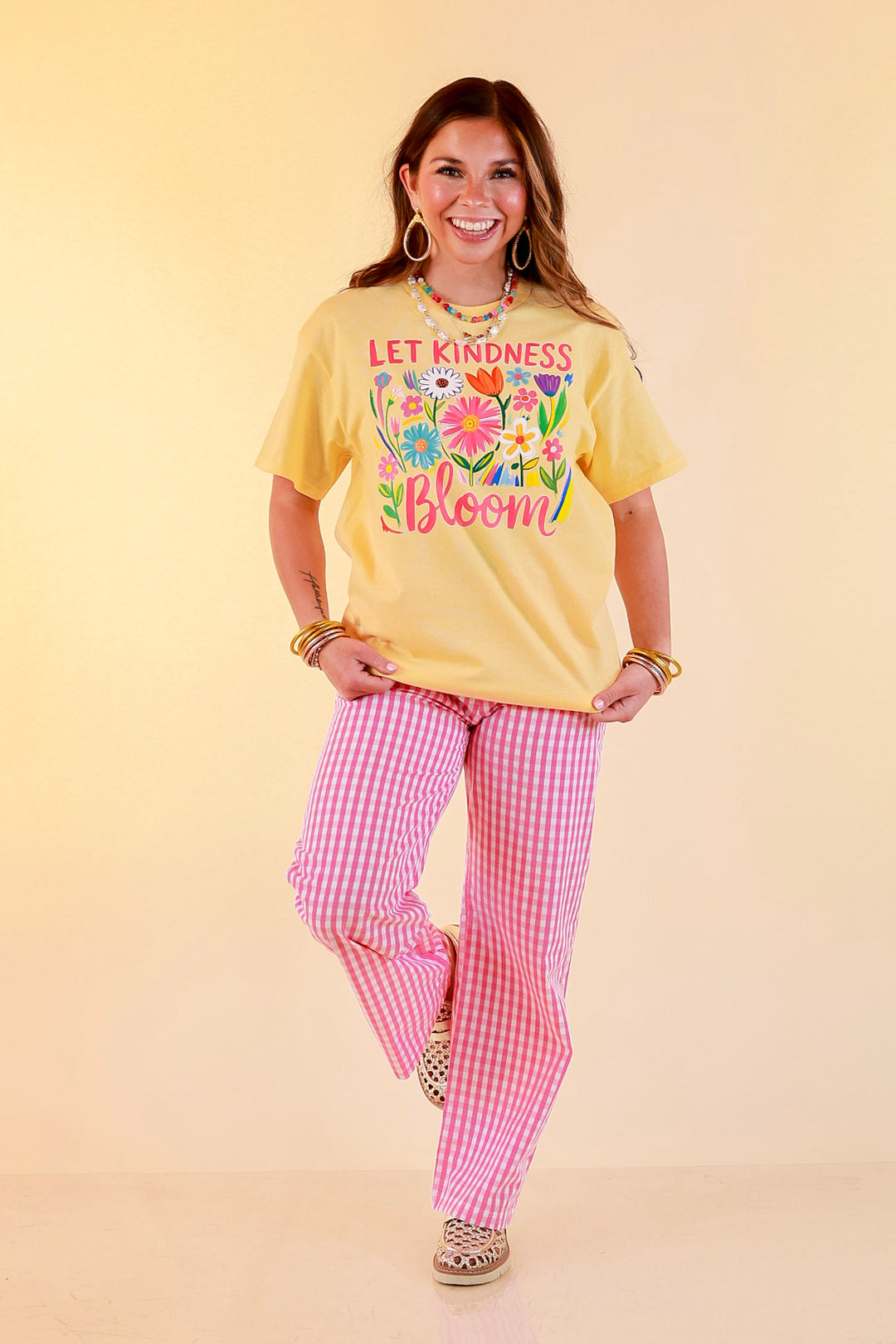 Rooted in Kindness "Let Kindness Bloom" Short Sleeve Graphic Tee in Butter Yellow