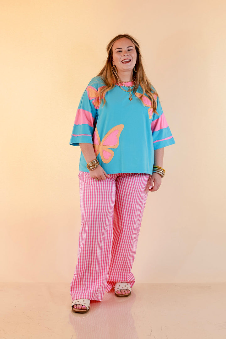 Lulu Mac | Casual Agenda Gingham Print Boxer Pants with Elastic Waistband in Pink