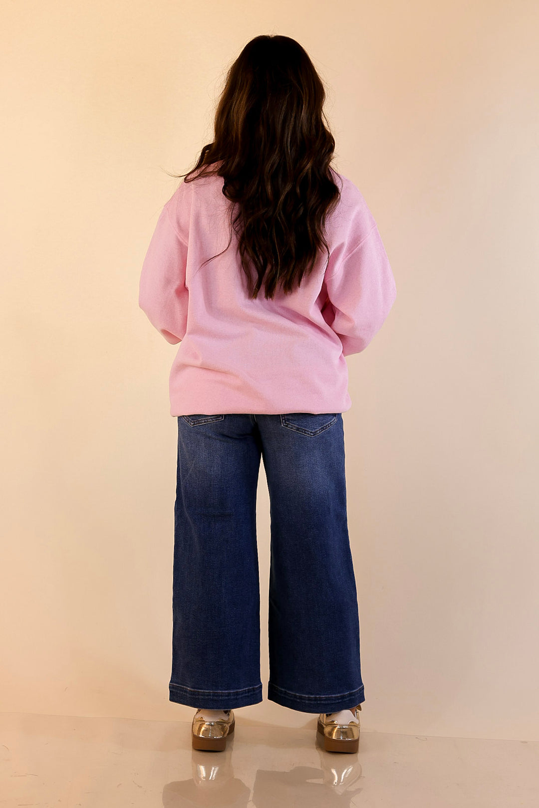 Simply Southern | Wrapped in Joy Santa's Suit Bow Graphic Crewneck Sweatshirt in Tutu Pink