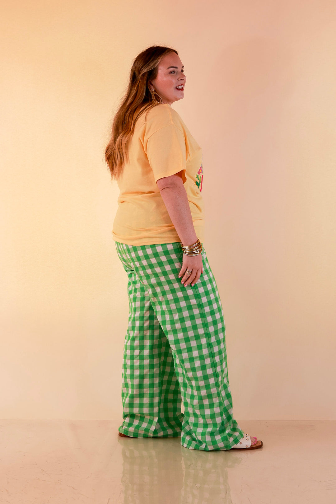 Pairs Well with Others Gingham Print Drawstring Pants with Elastic Waistband in Green