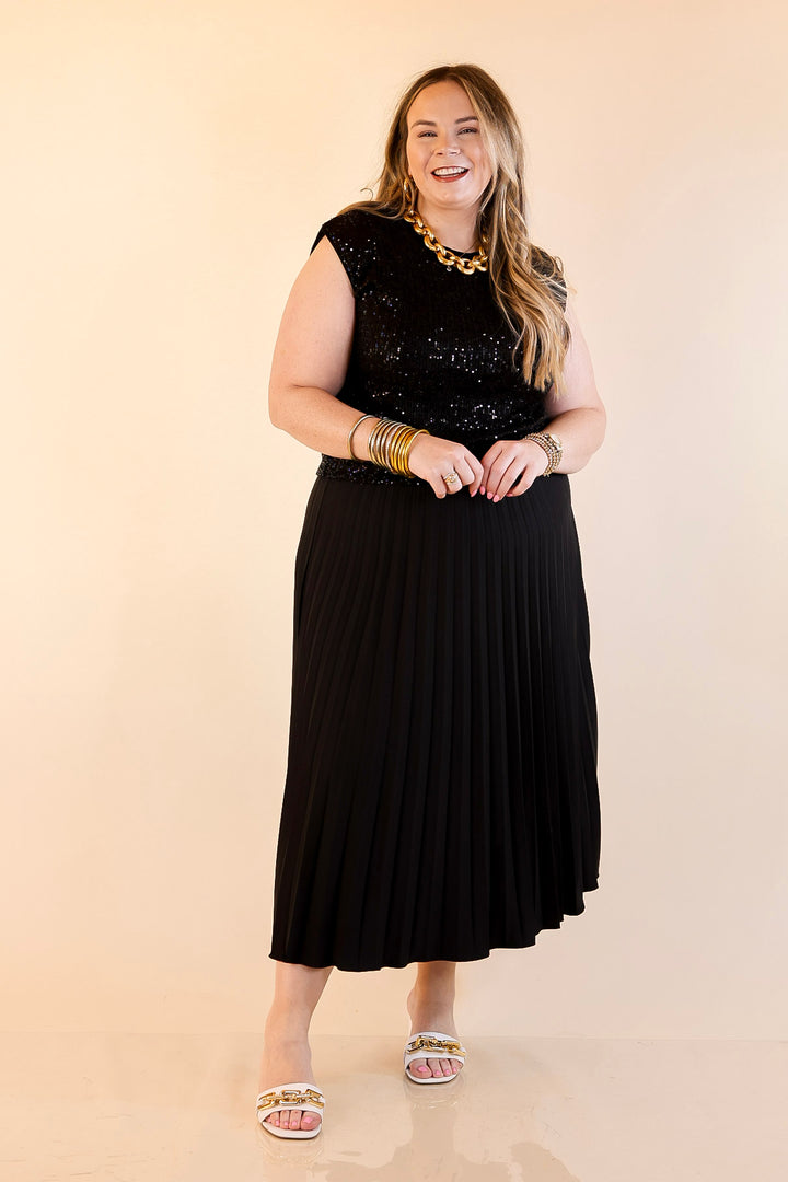 Sequin Sleek Sleeveless Dressy Sequin Top in Black