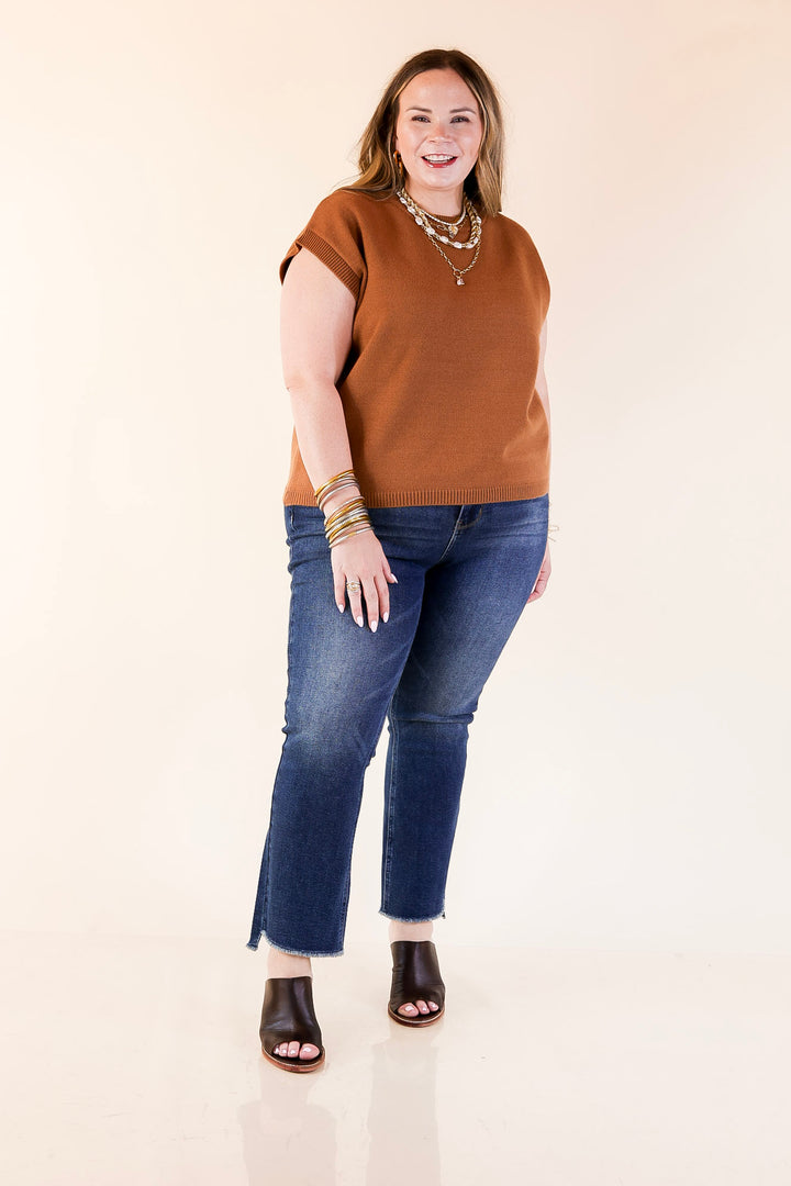 Effortlessly Yours Short Sleeve Crew Neck Sweater in Camel Brown