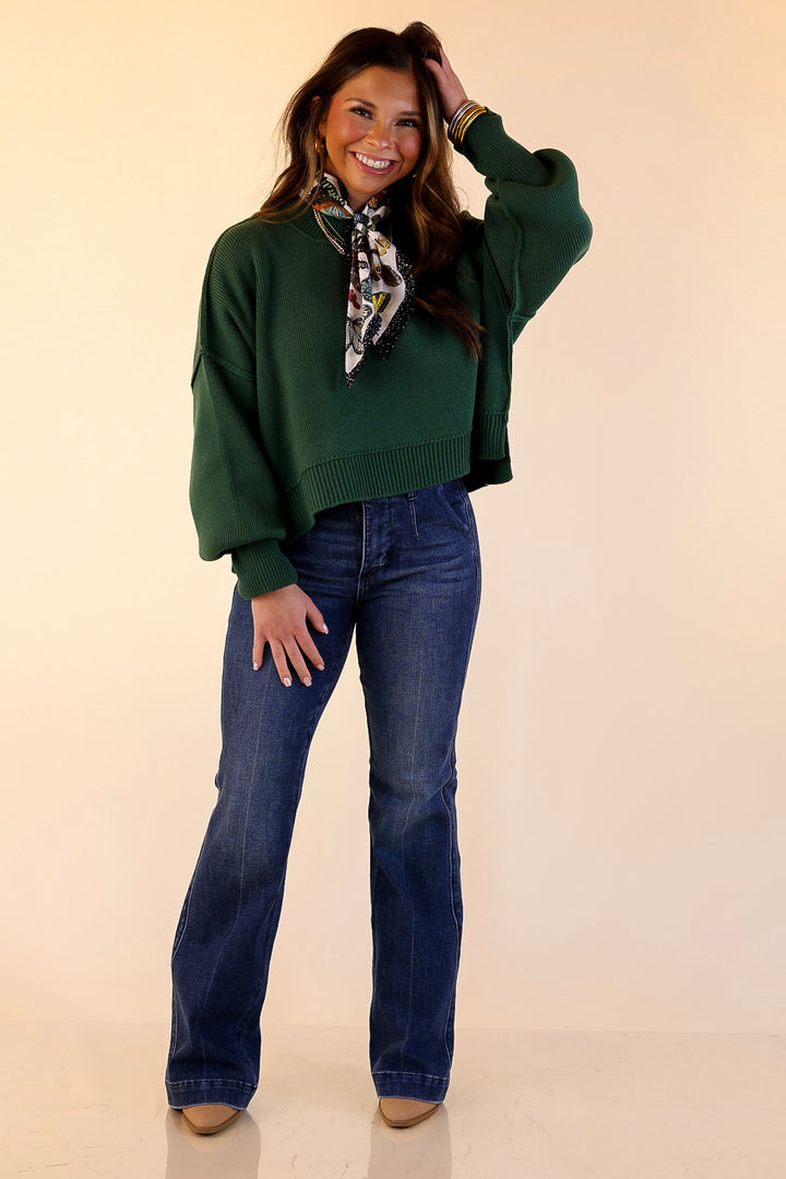 Fireside Fit Cropped Long Sleeve Mock Neck Sweater in Forest Green