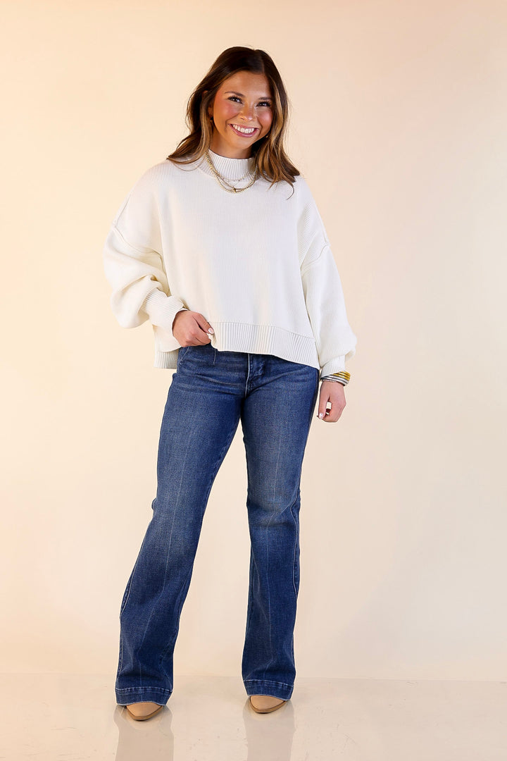 Fireside Fit Cropped Long Sleeve Mock Neck Sweater in Ivory