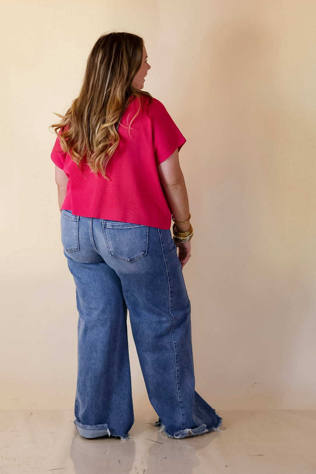 Never Out of Style Short Sleeve Mock Neck Top in Hot Pink