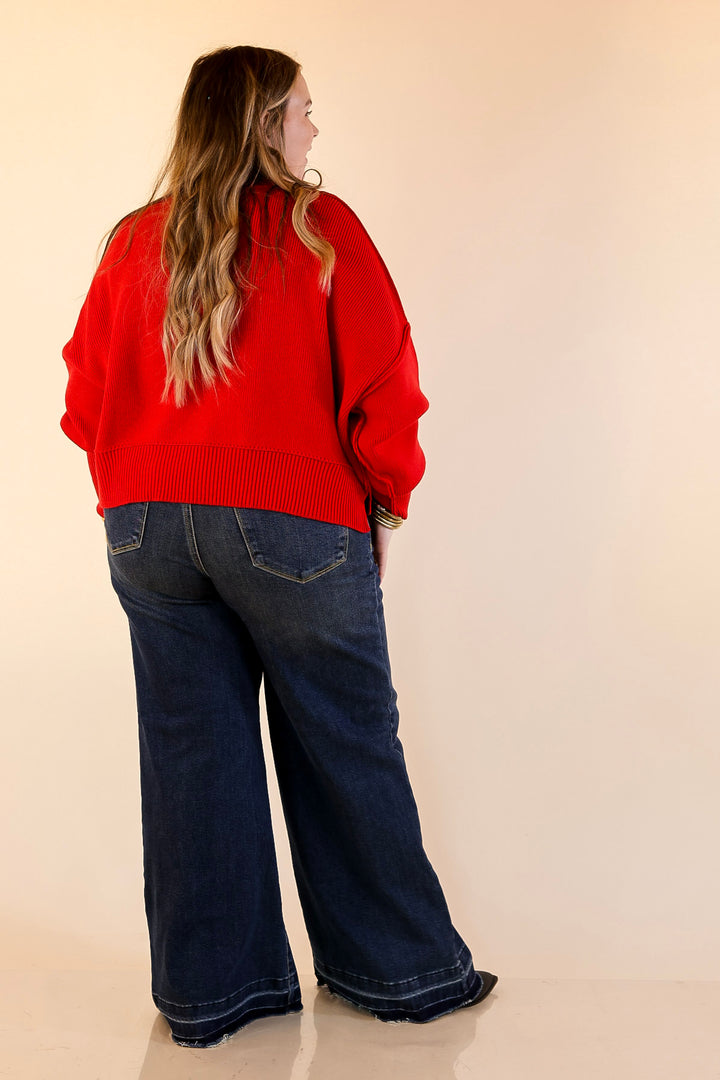 Fireside Fit Cropped Long Sleeve Mock Neck Sweater in Red