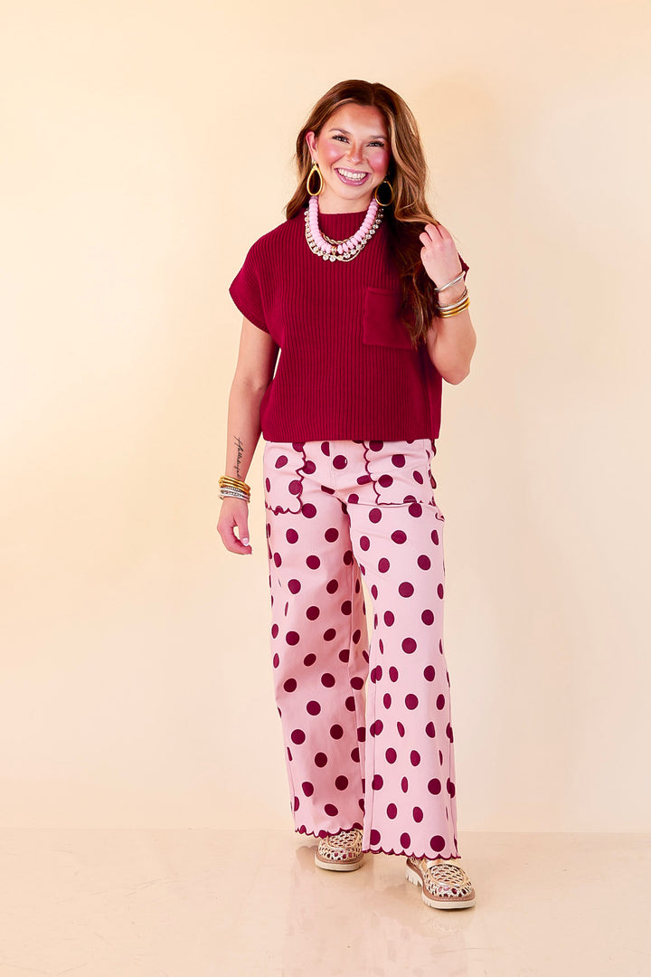 Repeat Worthy Cap Sleeve Cropped Sweater with Front Pocket in Maroon