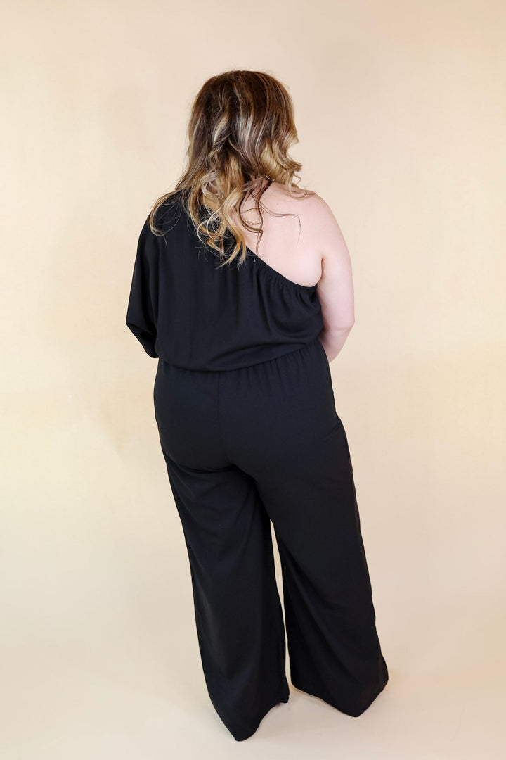 Ready To Wow One Shoulder Wide Leg Jumpsuit in Black - Giddy Up Glamour Boutique