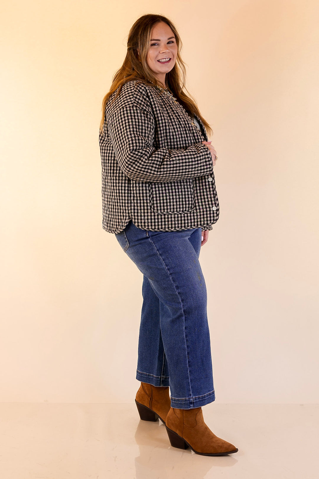 Check it Twice Quilted Gingham Plaid Jacket in Ivory and Black