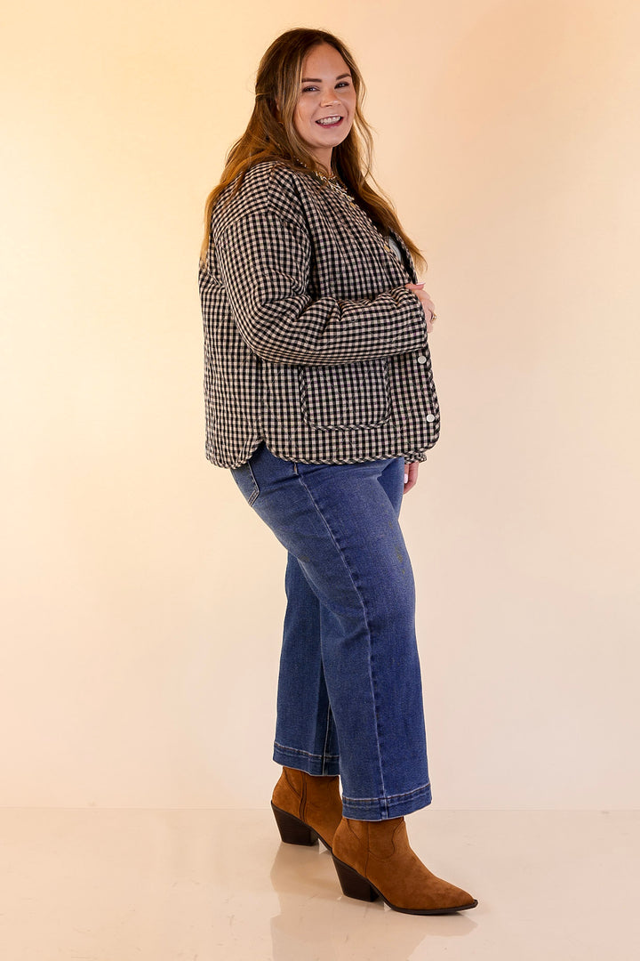 Check it Twice Quilted Gingham Plaid Jacket in Ivory and Black