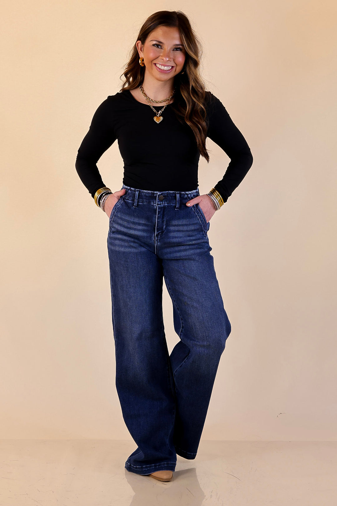 Risen | Always on Point Wide Leg Trouser Jeans in Dark Wash