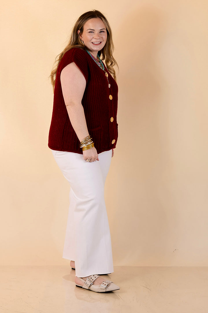 Always Effortless Oversized Button Down Large Knit Sweater Vest in Maroon