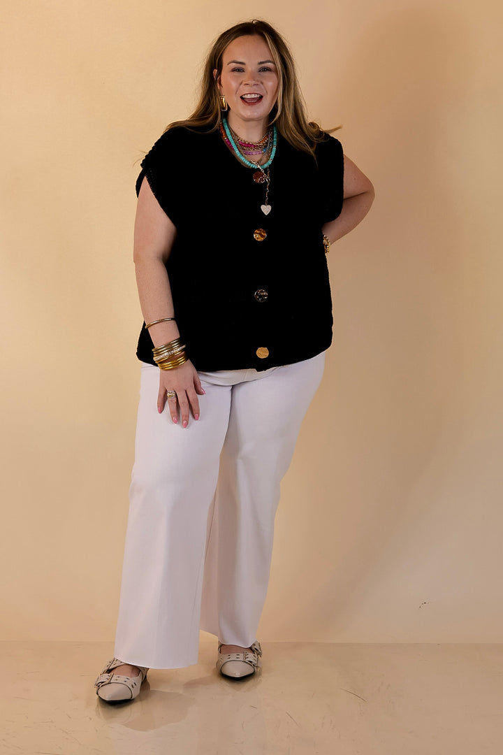 Always Effortless Oversized Button Down Large Knit Sweater Vest in Black