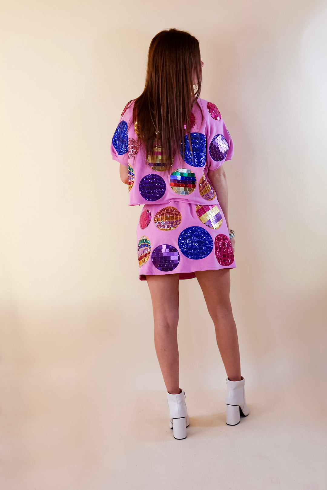 Queen Of Sparkles | Multi Disco Ball Graphic Skort in Pink - Giddy Up Glamour Boutique