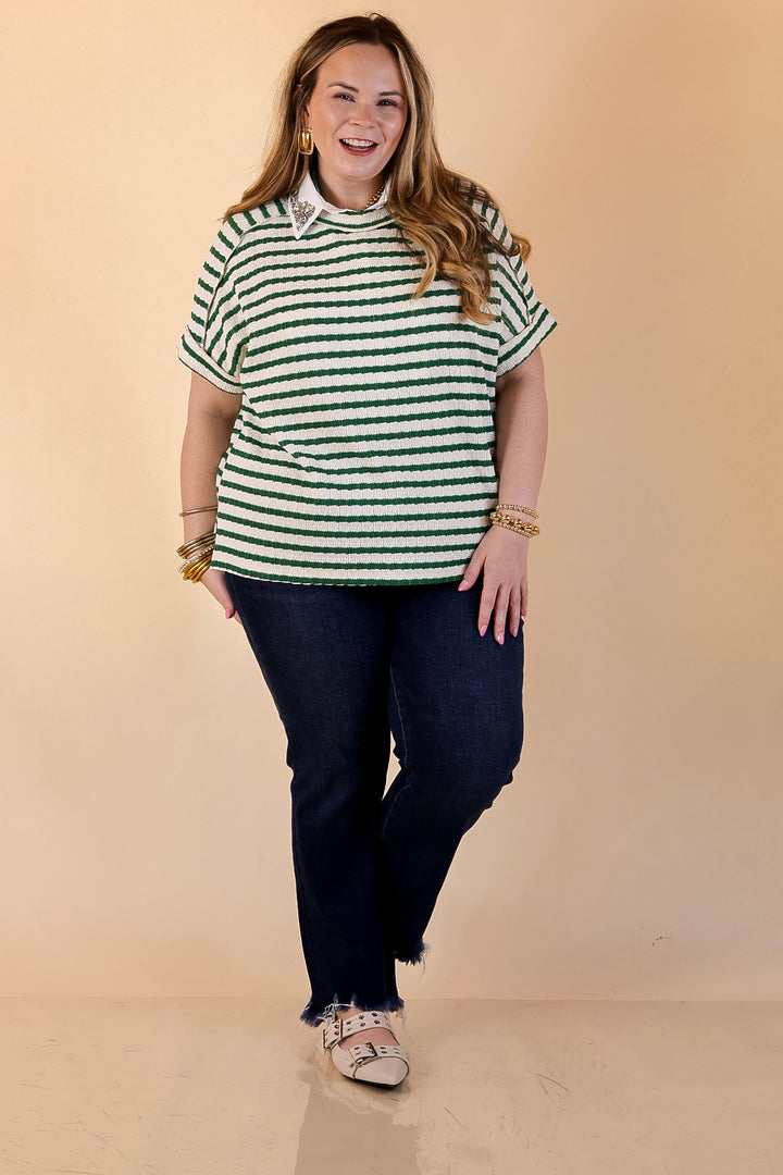 On The Daily Scoop Neck Short Sleeve Striped Textured Top in Kelly Green