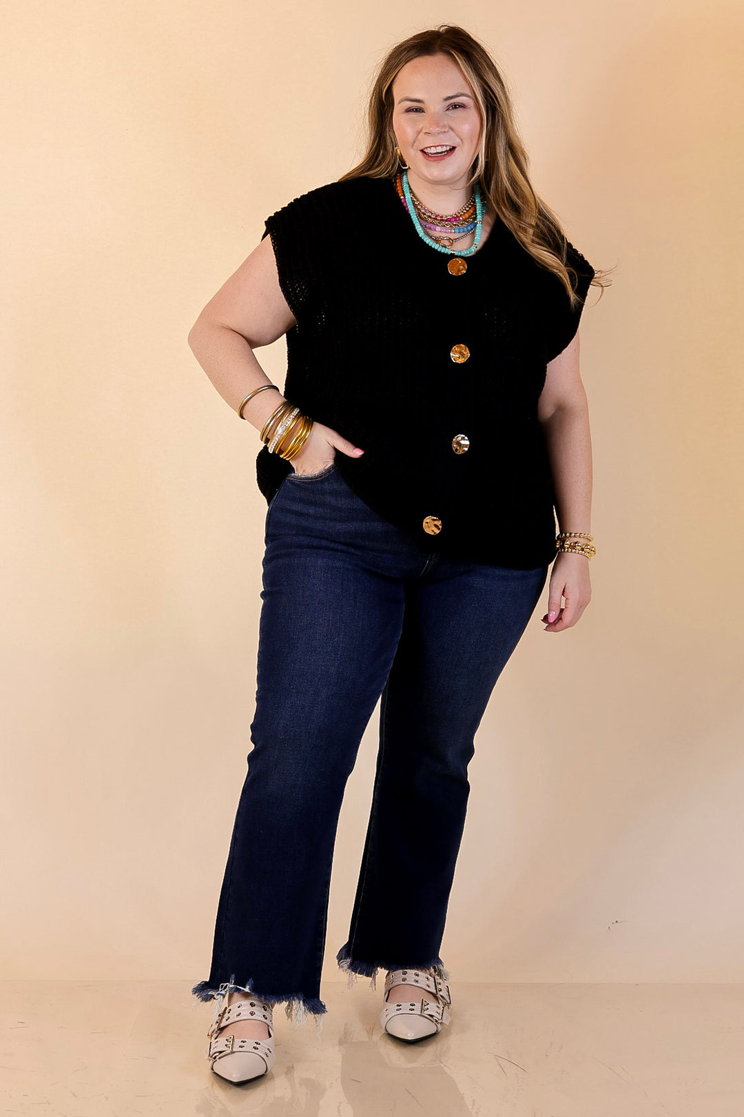 Risen | Effortless Essential Ankle Length Crop Destroyed Hem Straight Slim Jean in Dark Wash