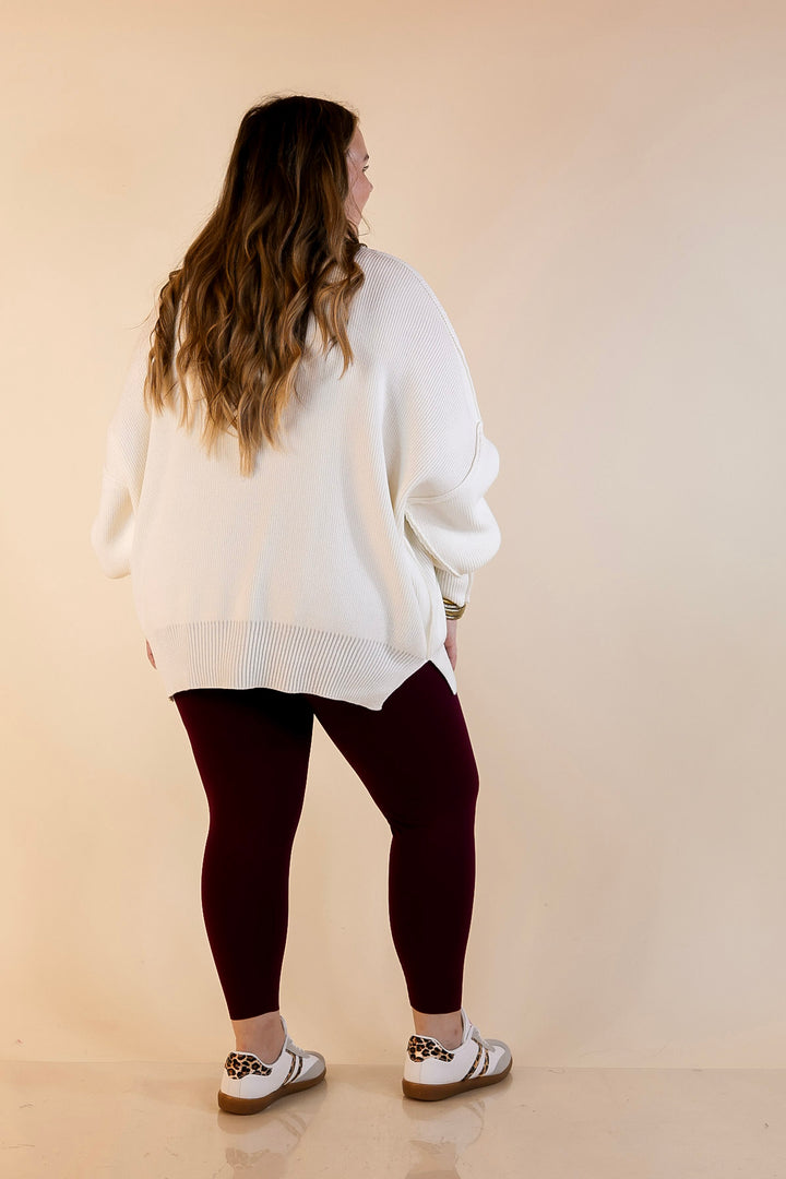 Snug and Stylish Mock Neck Sweater with Side Slit in Ivory