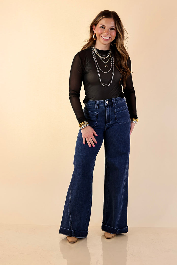 The Essential Layer Solid Sheer Mesh Long Sleeve Top in Black