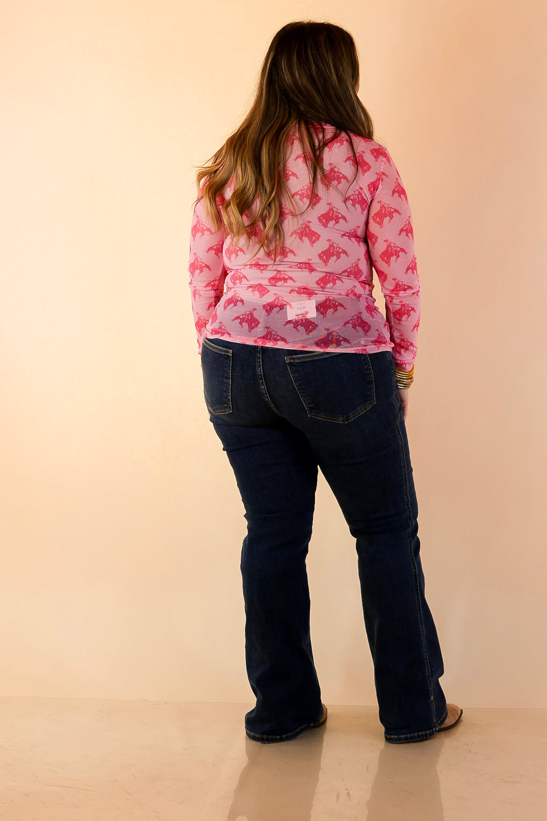 The Perfect Layer Hot Pink Bronc Print Mesh Long Sleeve Top in Pink