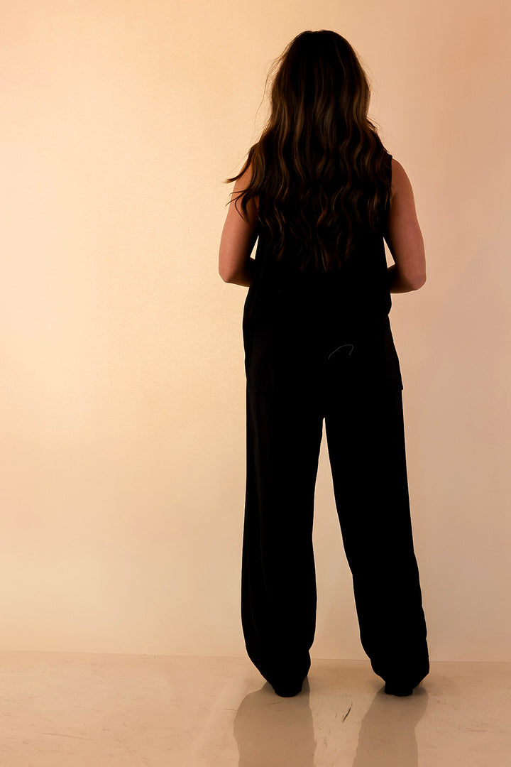 Styled for Success Button Up Linen Vest in Black