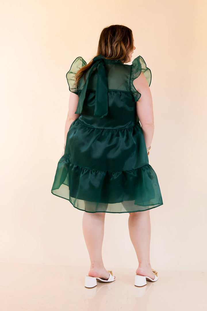 Mud Pie | Jane High Neck Sheer Tulle Ruffle Tiered Dress in Forest Green