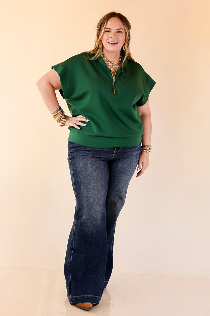 Top Priority Half Zip Collared Scuba Top in Hunter Green