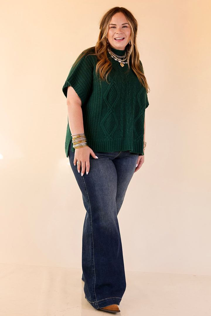 Mud Pie | Claude Oversized Cable Knit Dropped Shoulder Sweater in Forest Green