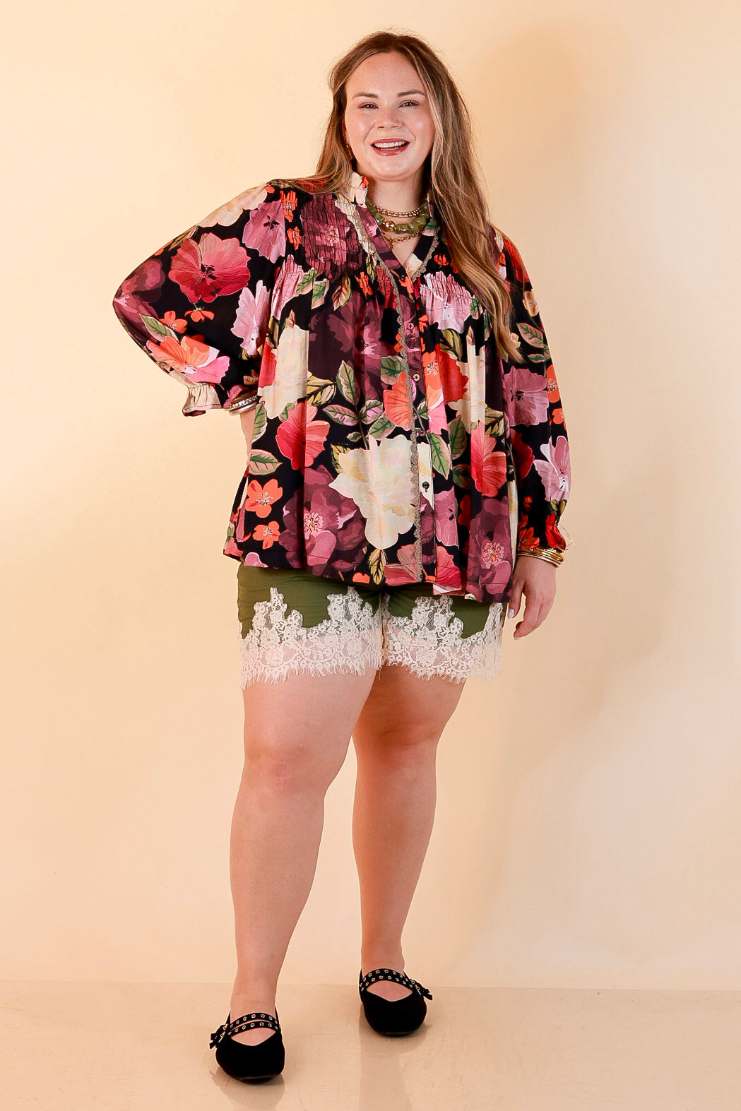 Pretty Little Something Solid Drawstring Shorts with Lace Trim in Olive Green