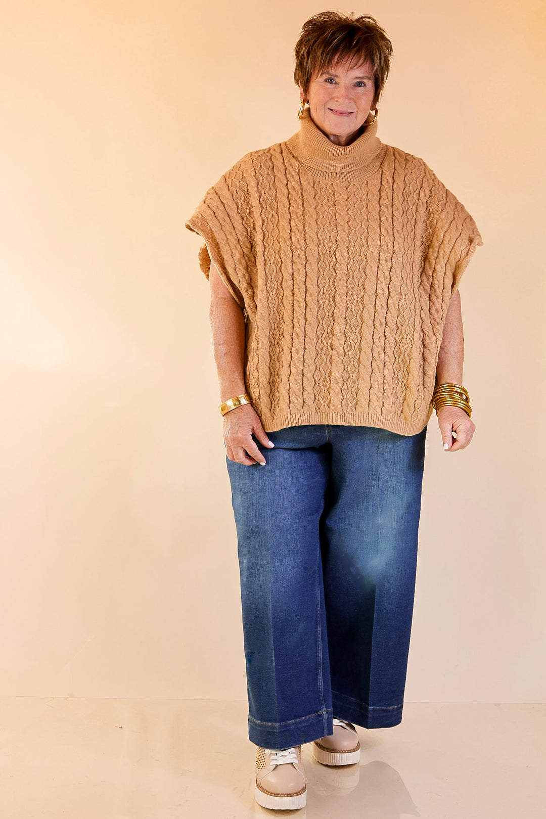 Knit to Be Cable Knit Turtleneck Sweater in Taupe