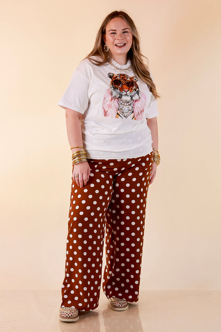 Dressed to Roar Glamourous Tiger Printed Short Sleeve Graphic in White